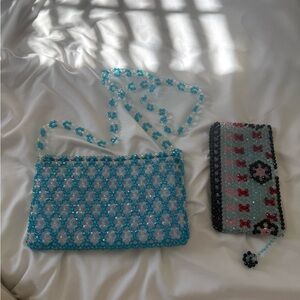Beaded Blue and Black Handbag Set